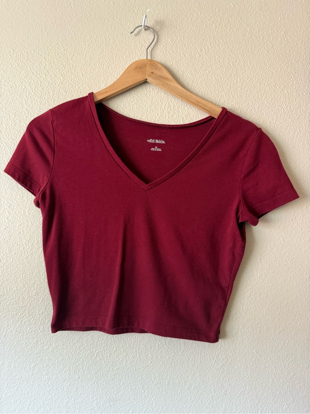Wild Fable V-Neck Short Sleeve Crop Top - Burgundy